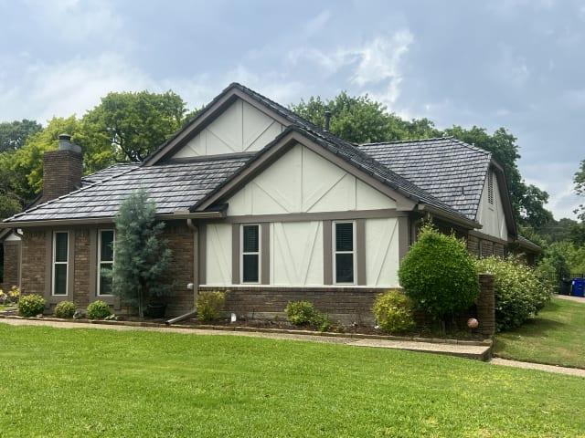 Tudor-style architectural shingle install